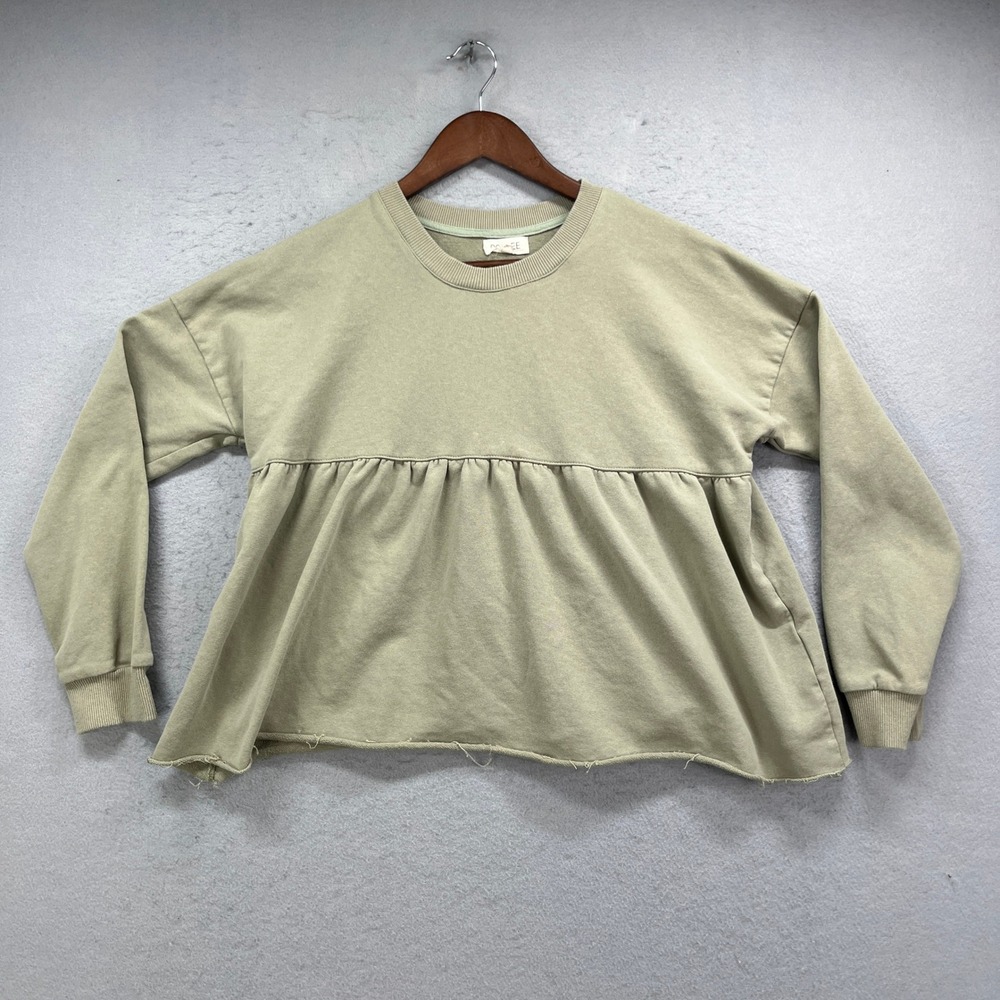 ROOLEE Peplum Sweatshirt Womens Small Green Long Sleeve Raw Hem Casual Sweater